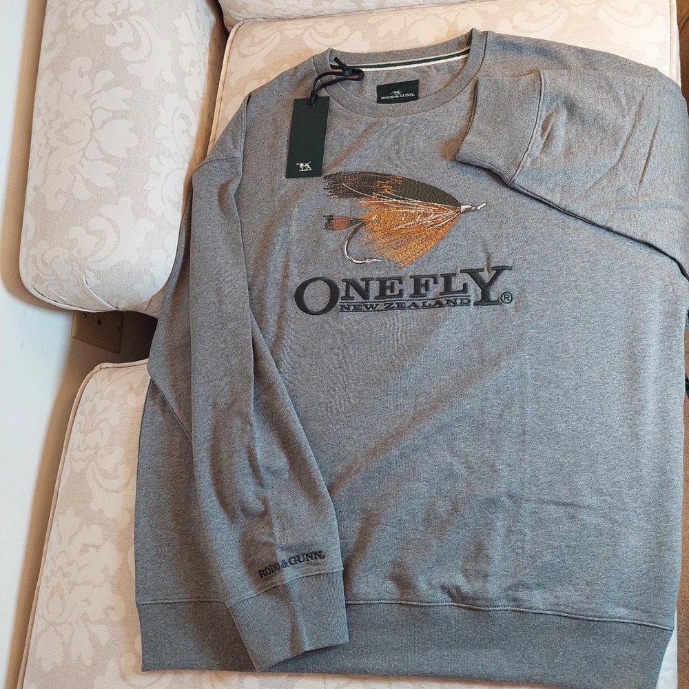 Rodd & Gunn Men's One Fly Fishing LS Crew Sweatshirt Concrete Size XXL $148 NEW! - Picture 2 of 10